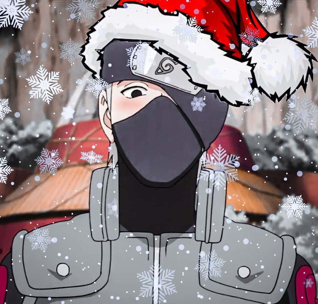 Anime Santa Hat Wallpaper with Snowflakes - Holiday Cheer Background