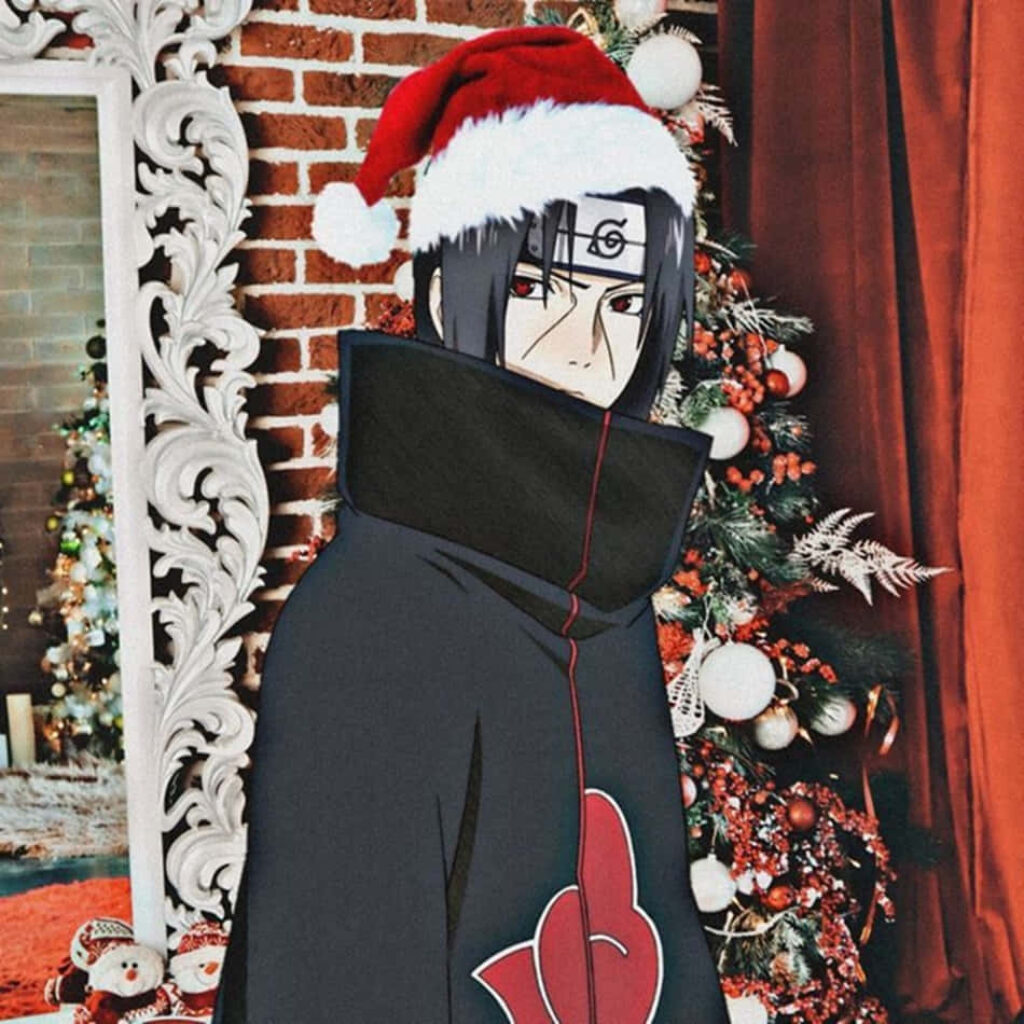 Festive Anime Santa Wallpaper with Christmas Decor and Tree