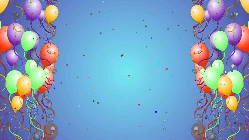 Festive Blue Balloon Wallpaper with Colorful Confetti Design