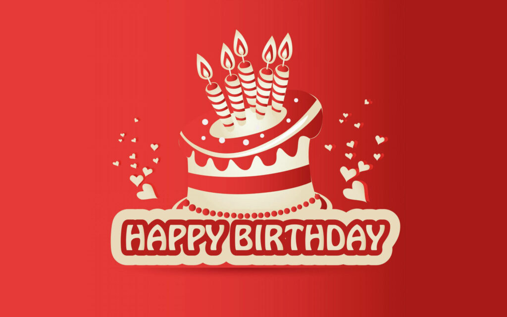 Festive Red Birthday Wallpaper with Cake, Candles, and Hearts