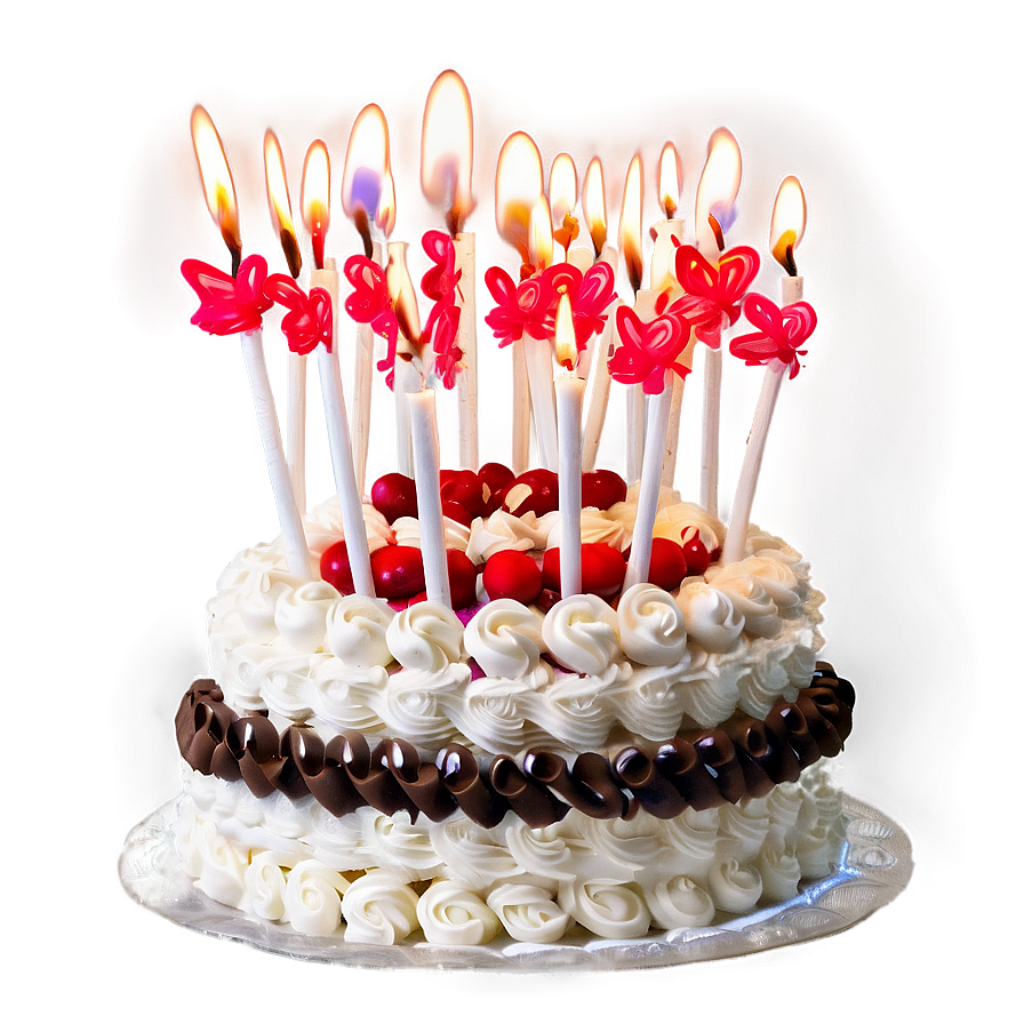 Stunning Birthday Cake With Candles & Pink Flowers on Silver Platter Wallpaper