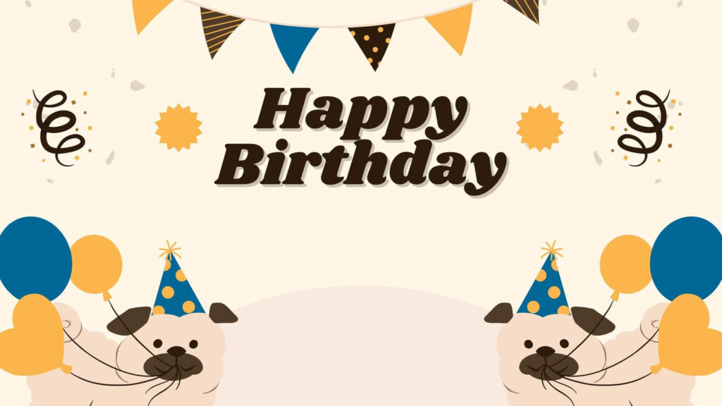 Cheerful Birthday Wallpaper: Adorable Pugs with Balloons & Confetti
