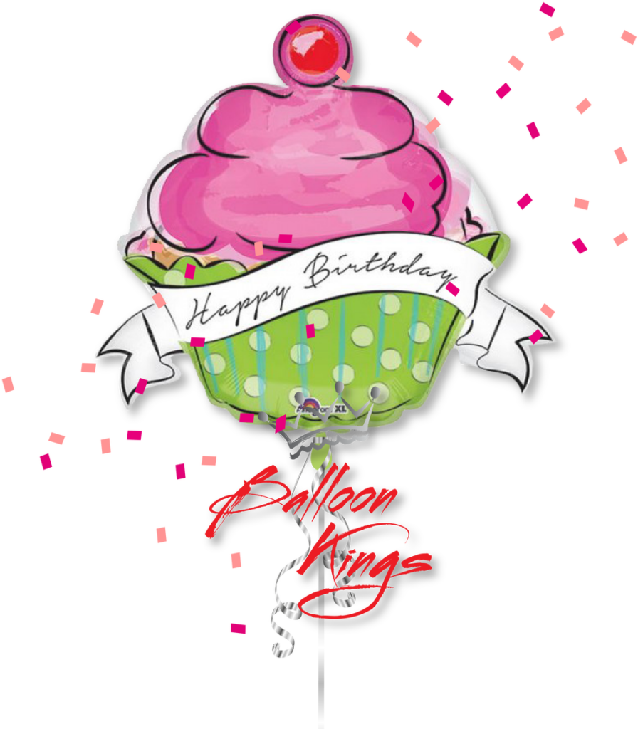 Festive Happy Birthday Wallpaper with Colorful Cupcake Balloon