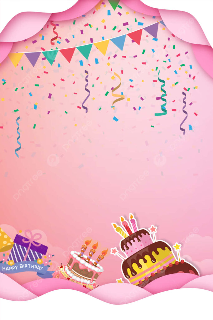 Vibrant Pink Birthday Wallpaper with Confetti & Cheerful Cakes