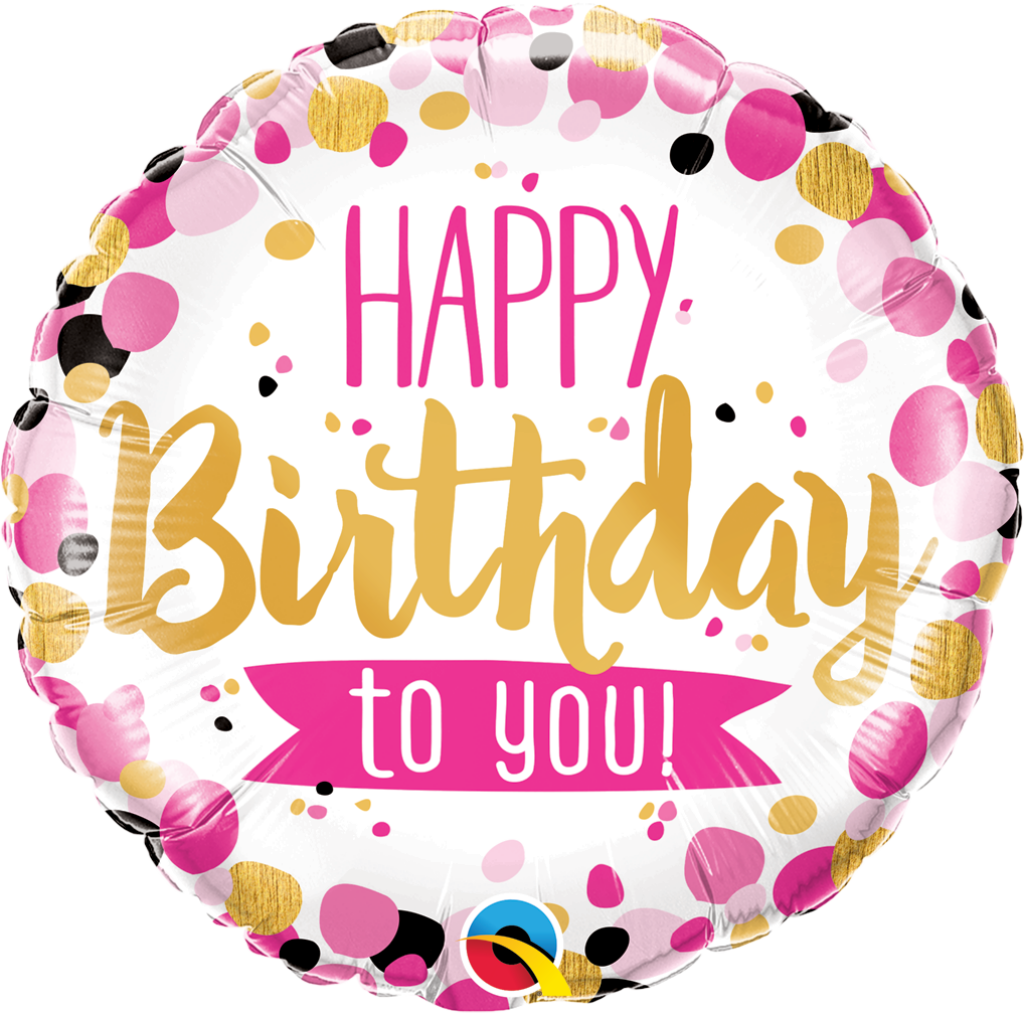 Festive Birthday Balloon Wallpaper in Pink, Gold & Black Polka Dots