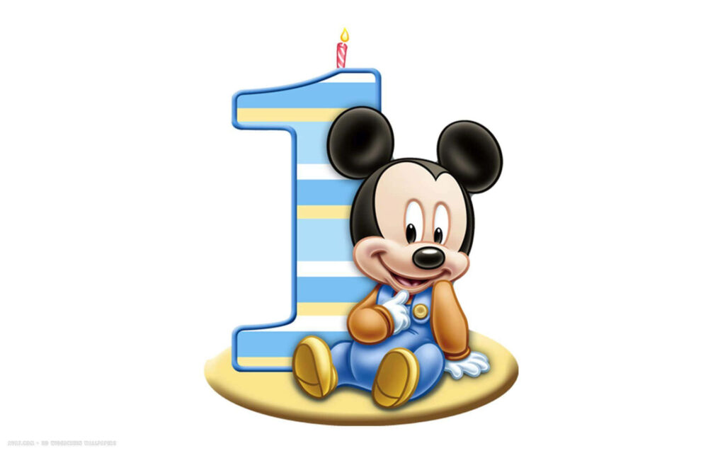 Whimsical Birthday Wallpaper: Cute Cartoon with Number One Candle