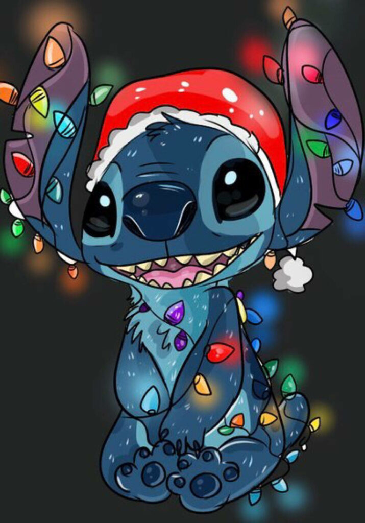 Festive Blue Character with Christmas Lights - Joyful Digital Wallpaper