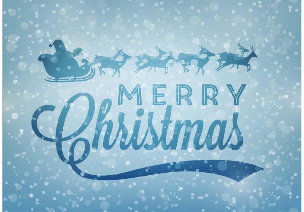 Festive Blue Christmas Wallpaper with Santa and Snowflakes