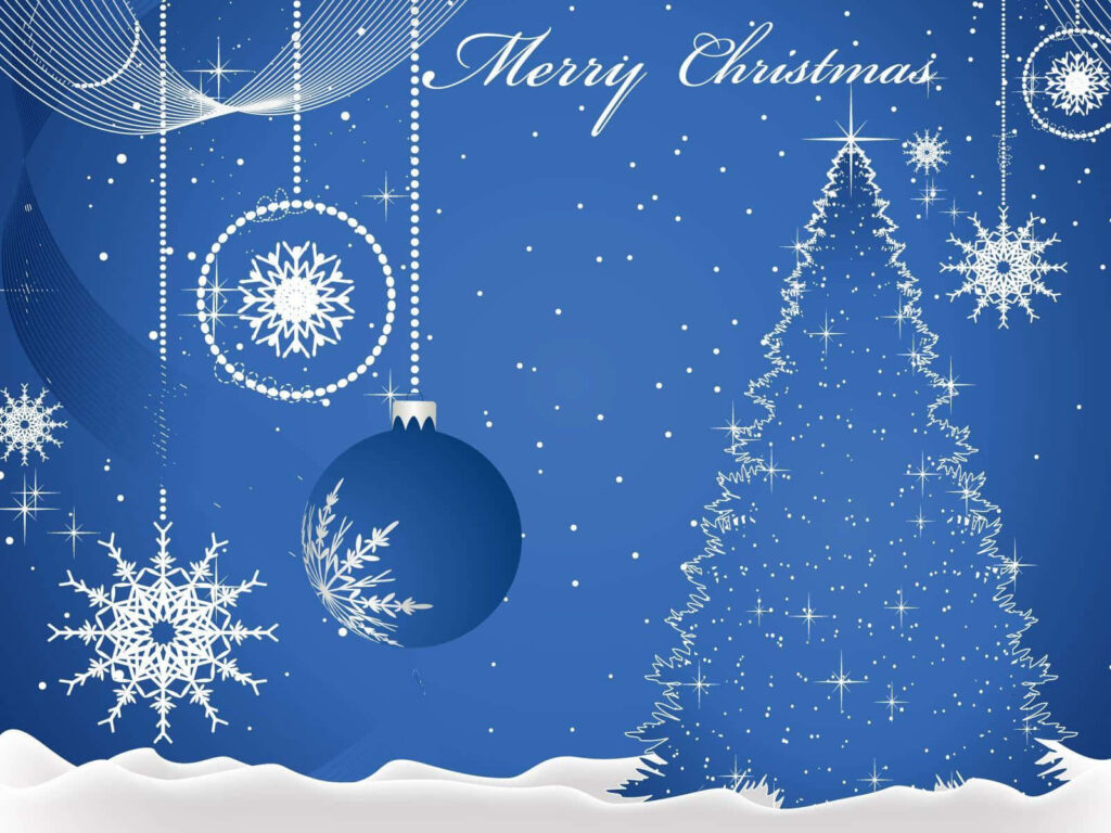 Festive Blue Christmas Wallpaper with Sparkling Tree & Snowflakes