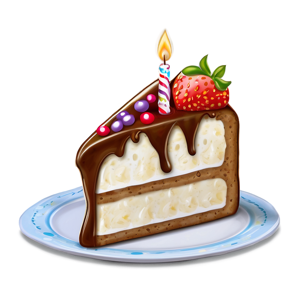 Colorful Birthday Cake with Strawberry & Candle - Festive Wallpaper