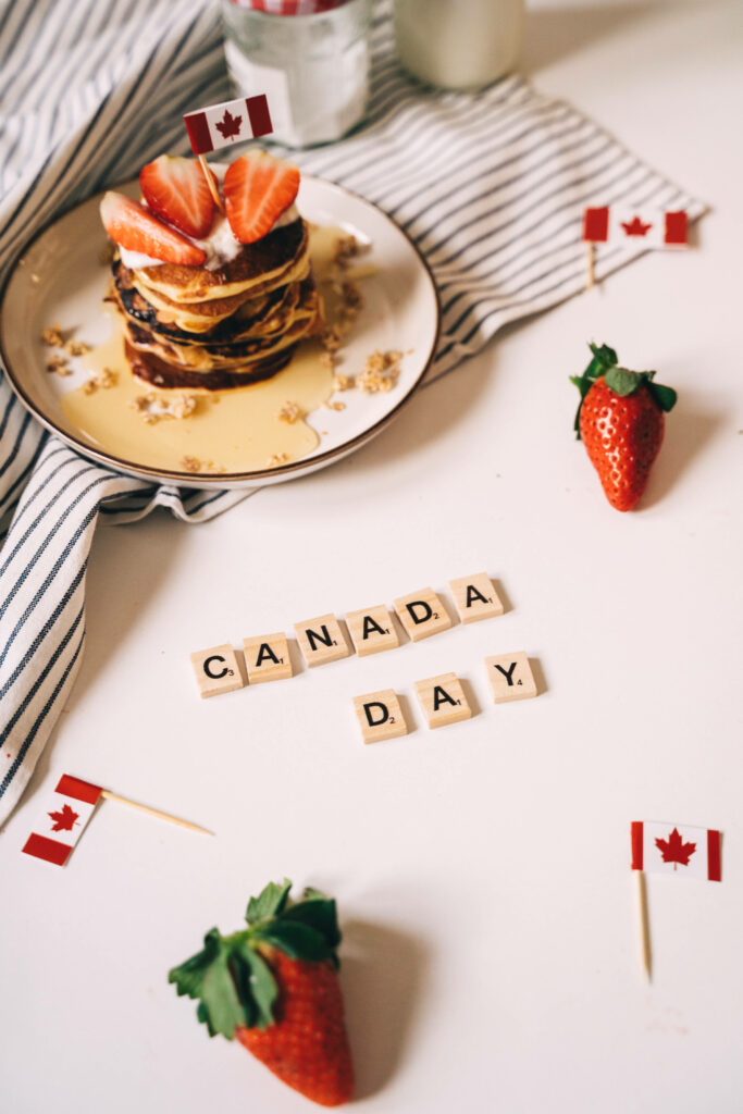 Festive Canada Day Wallpaper: Pancakes, Strawberries & Scrabble Tiles