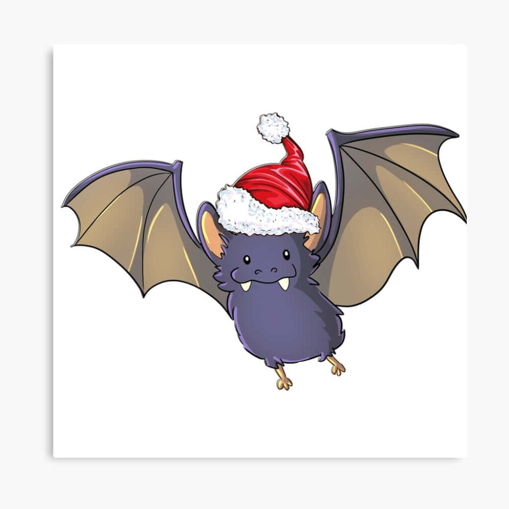 Festive Cartoon Bat in Santa Hat - Cute Holiday Wallpaper