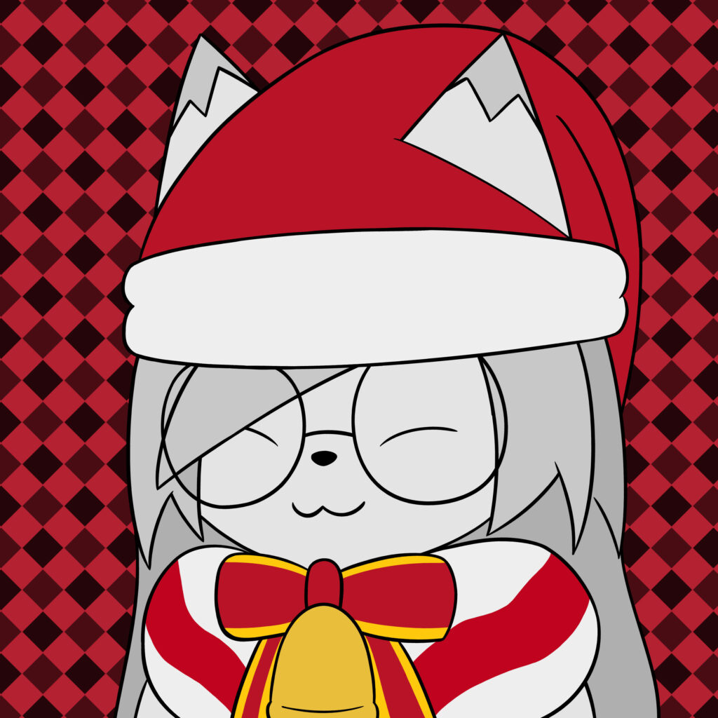 Festive Cat-Eared Character Wallpaper with Checkered Background