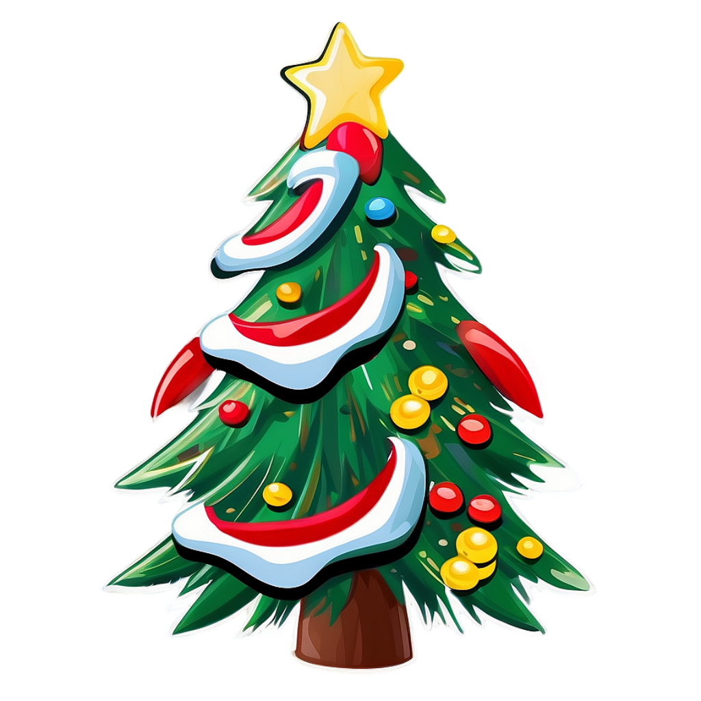 Festive Cartoon Christmas Tree Wallpaper with Colorful Baubles