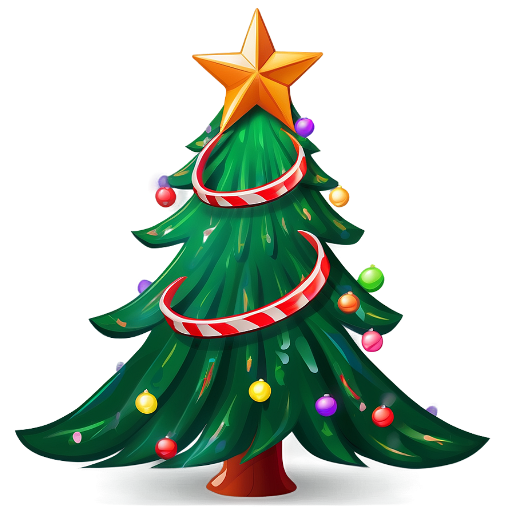 Festive Cartoon Christmas Tree Wallpaper with Colorful Ornaments