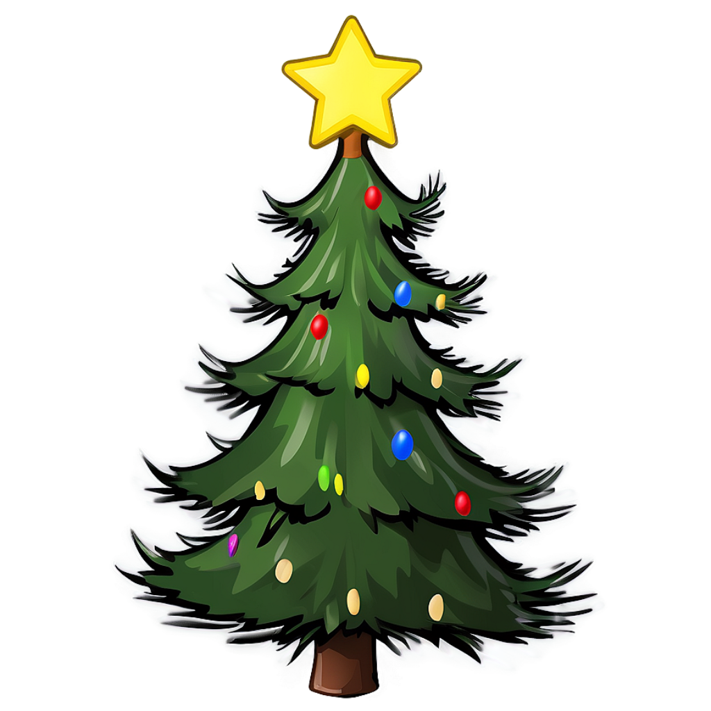 Cheerful Cartoon Christmas Tree Wallpaper with Colorful Ornaments