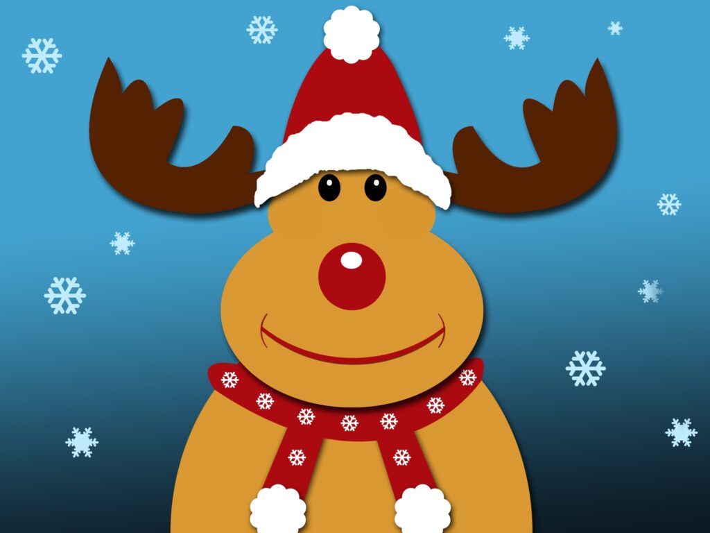 Cheerful Christmas Wallpaper: Cartoon Reindeer with Santa Hat