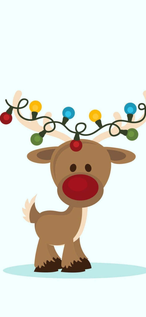 Festive Cartoon Reindeer Wallpaper with Colorful Holiday Lights