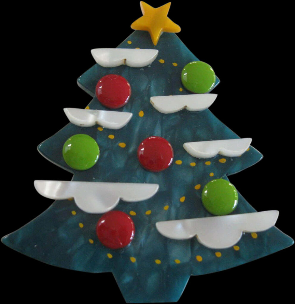 Festive Ceramic Christmas Tree Decoration with Colorful Ornaments Wallpaper