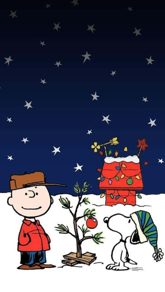 Charming Charlie Brown & Snoopy Winter Scene Festive Wallpaper