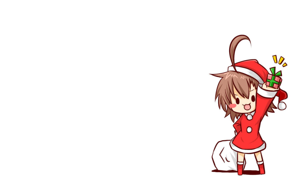 Festive Chibi Girl in Santa Outfit - Joyful Christmas Wallpaper
