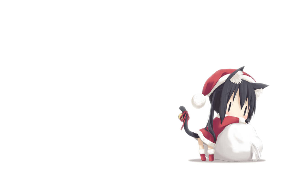 Chibi Santa Cat Wallpaper: Joyful Minimalist Christmas Design