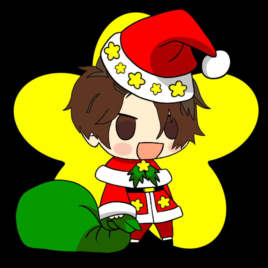 Chibi Santa Claus Holiday Wallpaper with Cheerful Yellow Star