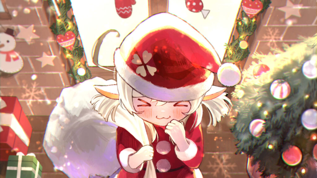 Festive Chibi Santa Character Wallpaper with Christmas Cheer