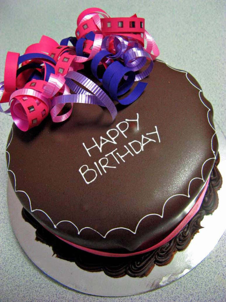 Colorful Chocolate Cake with Ribbons - Festive Birthday Wallpaper