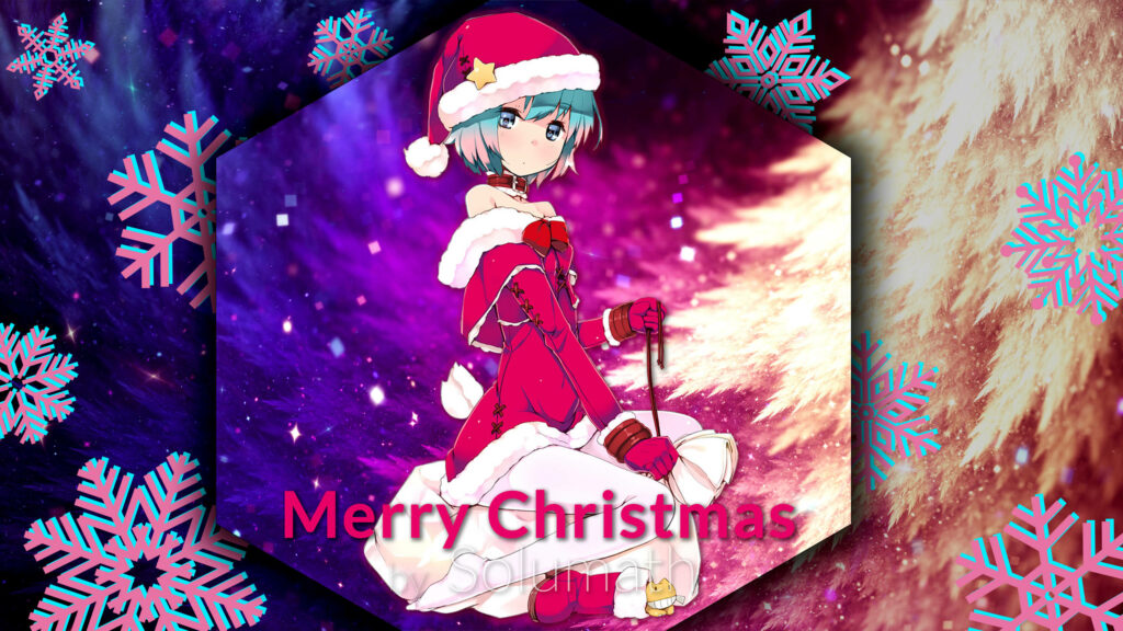 Festive Anime Girl Wallpaper: Merry Christmas with Cosmic Snowflakes
