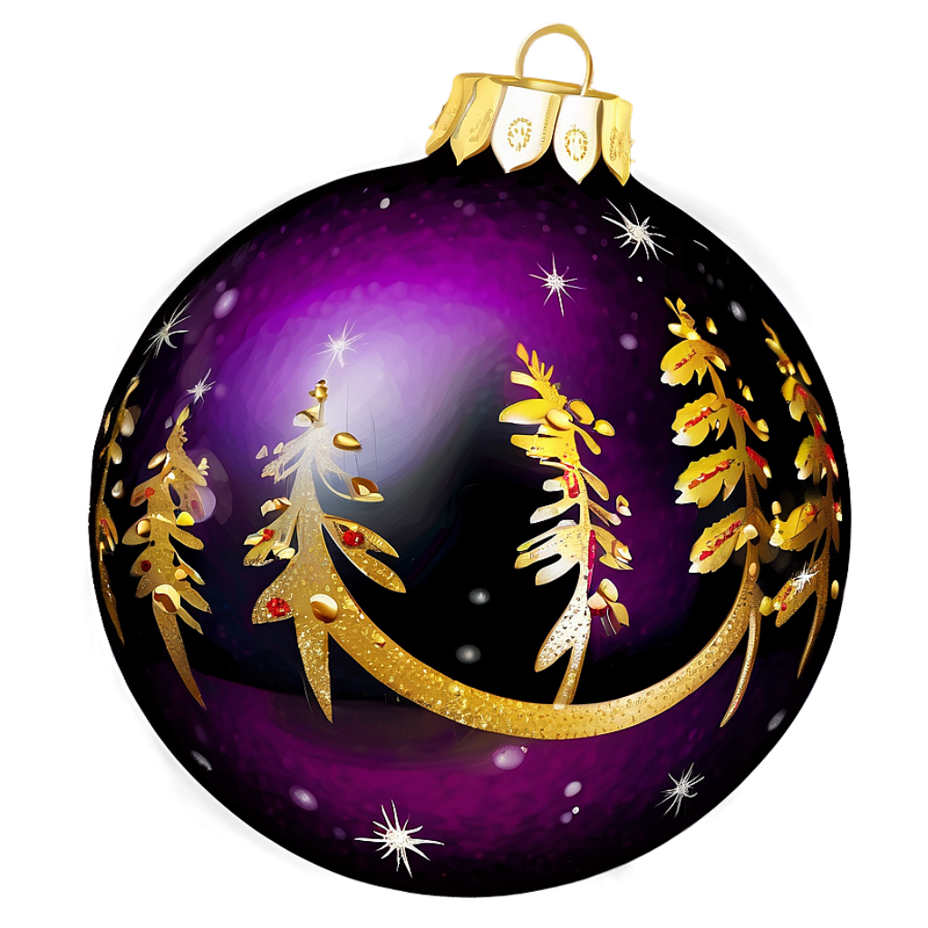 Festive Christmas Bauble Wallpaper: Golden Trees on Purple Background