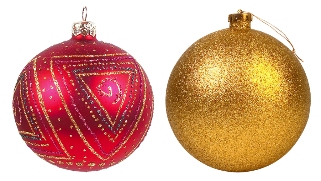 Elegant Christmas Baubles: Red & Gold on Transparent Background Wallpaper