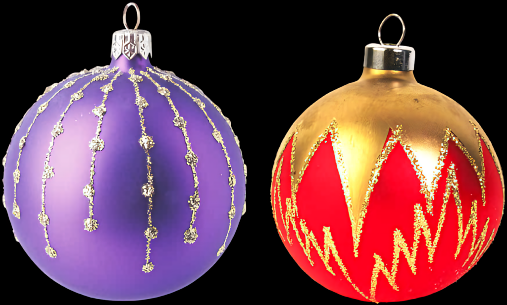 Festive Christmas Baubles: Purple & Red with Shimmering Designs Wallpaper
