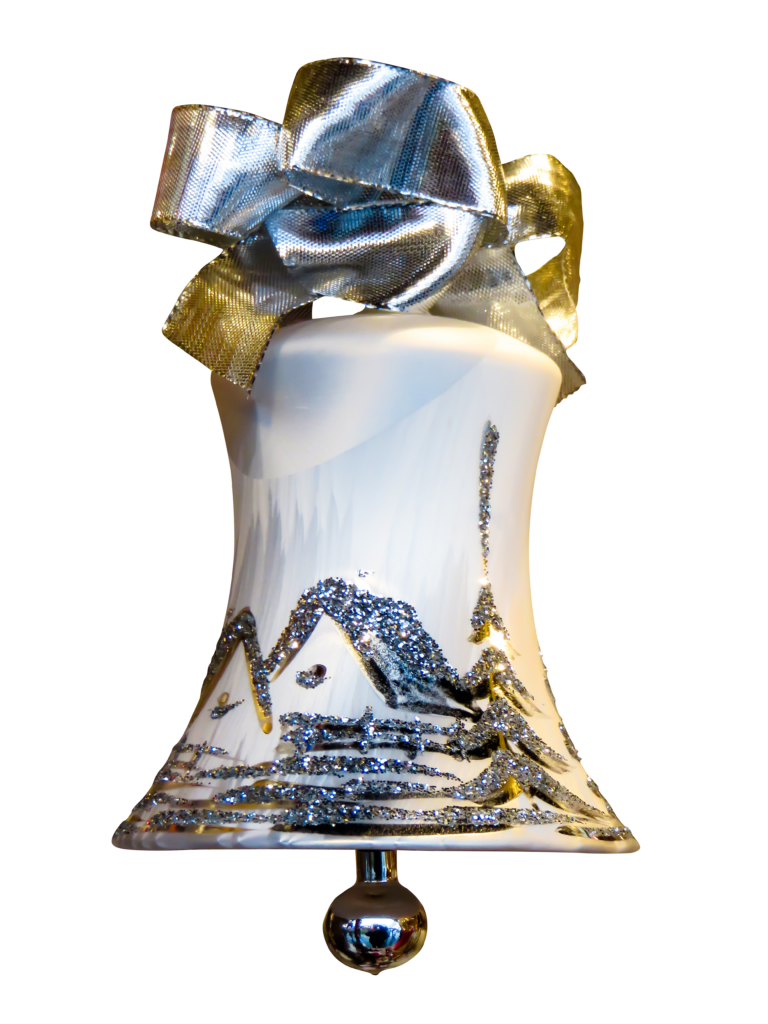 Festive Christmas Bell Ornament Wallpaper with Glittery Winter Scene