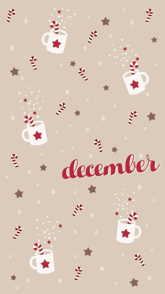 Festive Christmas Wallpaper with Mugs & Candy Canes - December Vibes