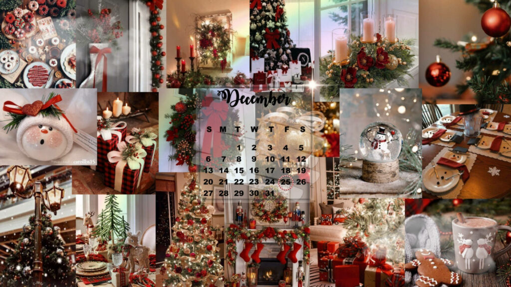 Festive Christmas Collage Wallpaper: Ornaments, Wreaths & Trees