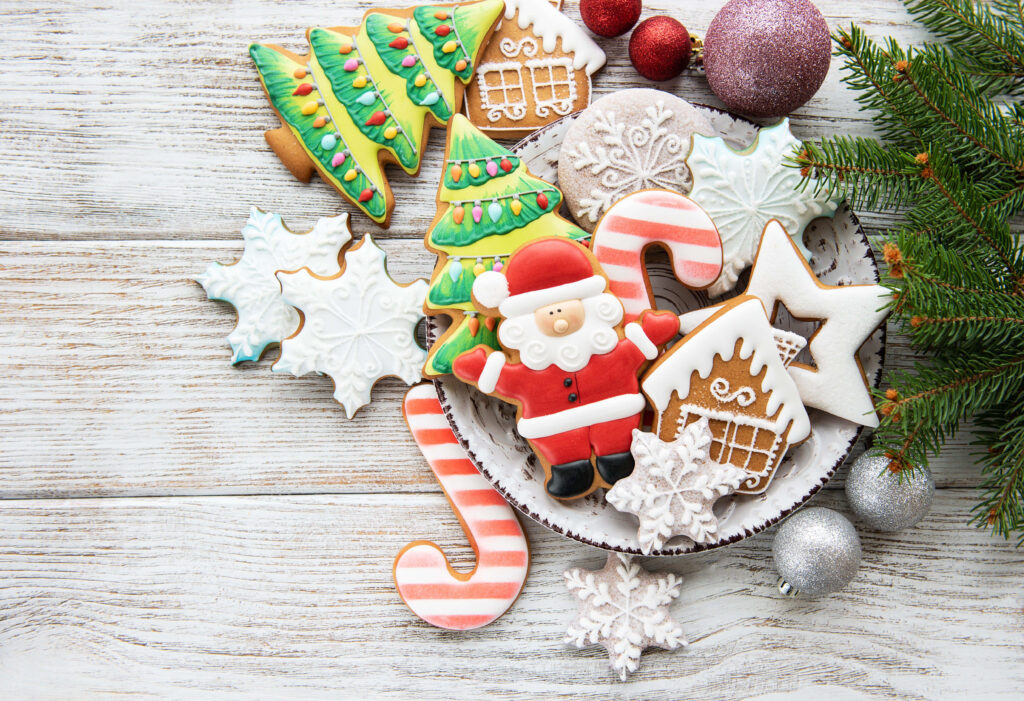 Festive Christmas Cookies Wallpaper with Rustic Holiday Background