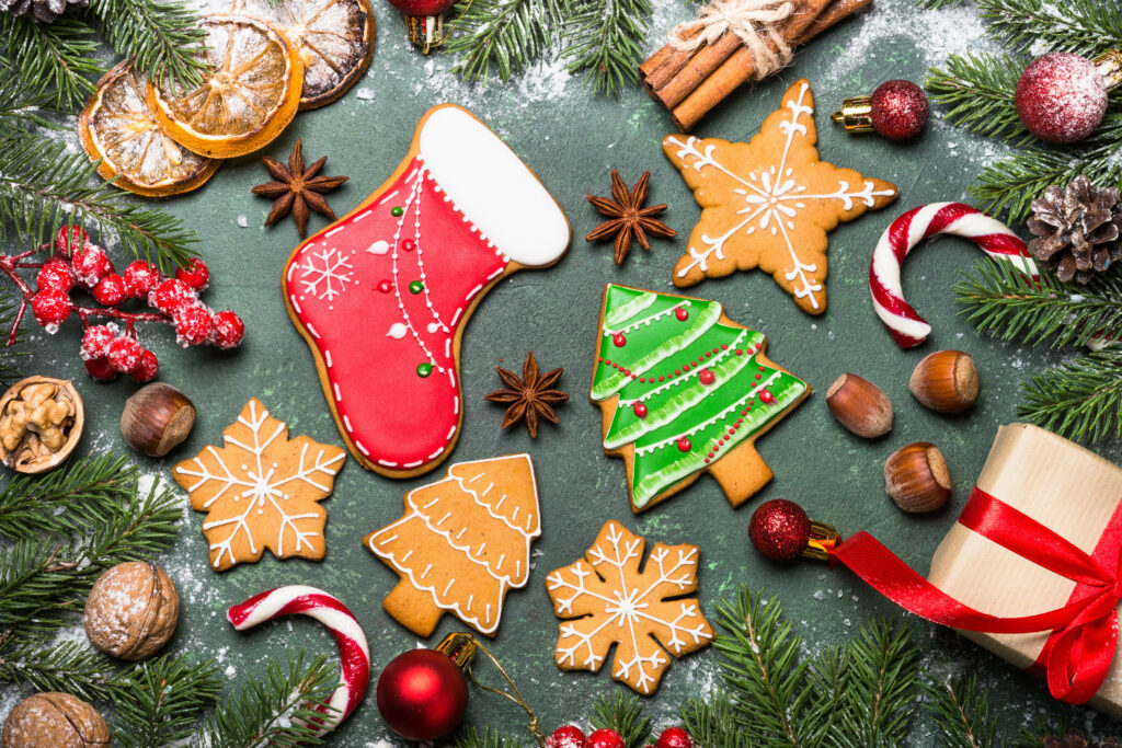 Festive Christmas Cookie Wallpaper with Holiday Decor Background