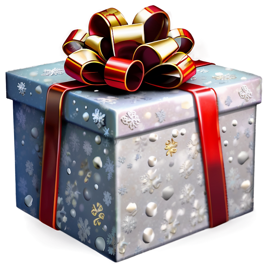 Festive Christmas Gift Box with Snowflakes & Decorative Ribbon Wallpaper