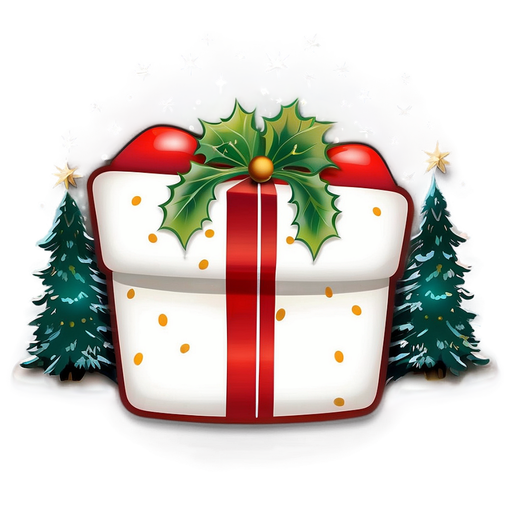 Festive Christmas Gift Wallpaper with Holly & Stars Background