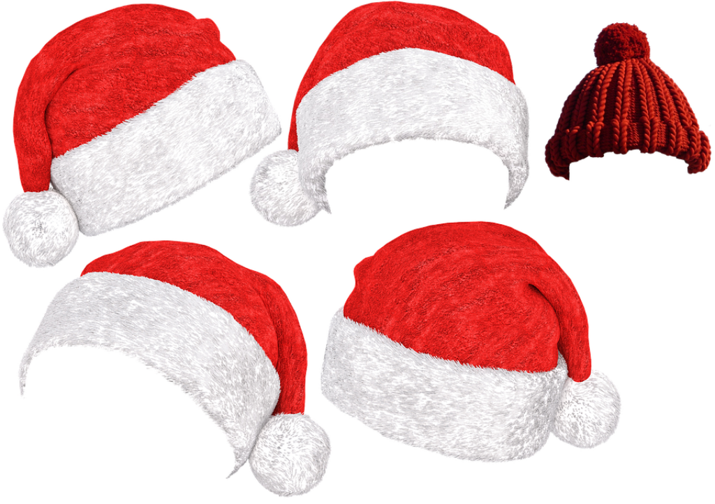 Festive Christmas Hat Wallpaper: Santa Hats & Cozy Beanies Background
