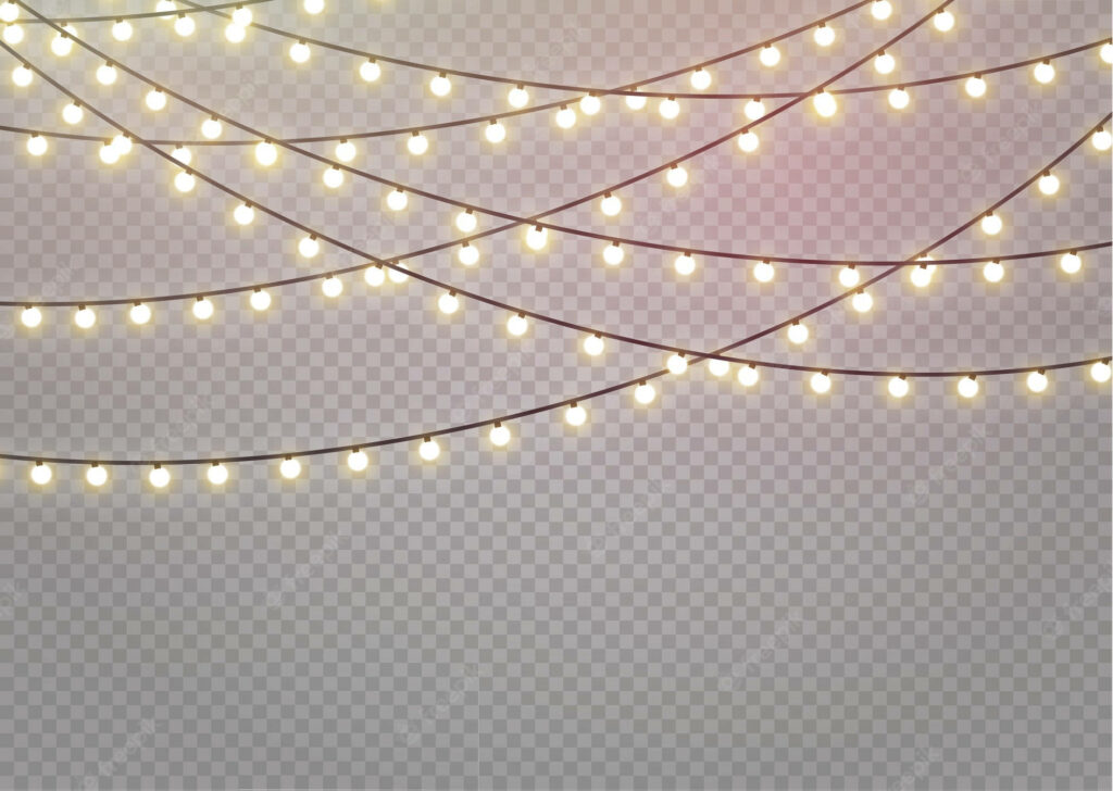 Festive glowing Christmas lights string creating cheerful holiday atmosphere on transparent background Wallpaper