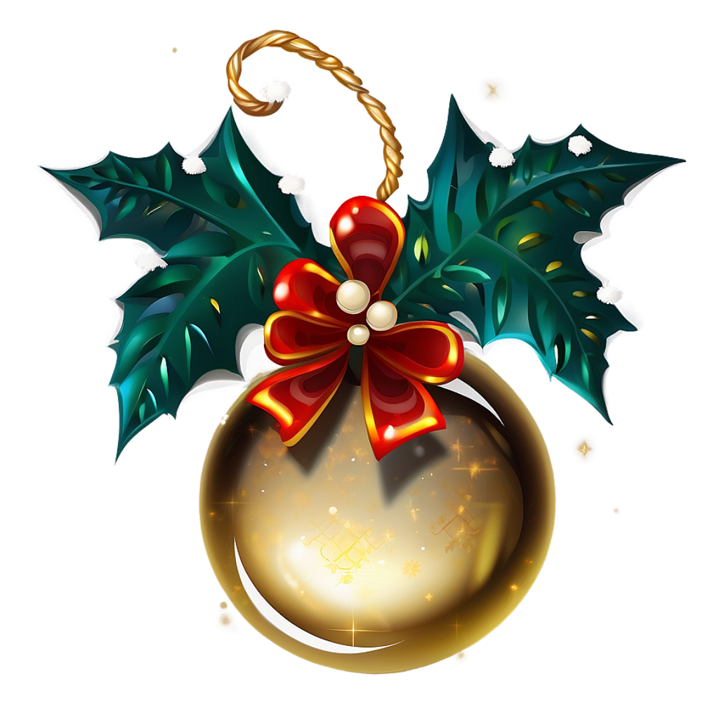Festive Christmas Ornament Wallpaper: Gold Finish & Red Bow Design