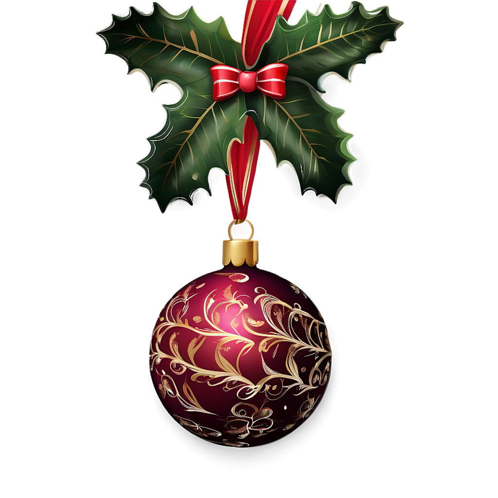 Charming Christmas Ornament with Holly & Ribbon on Soft Background Wallpaper