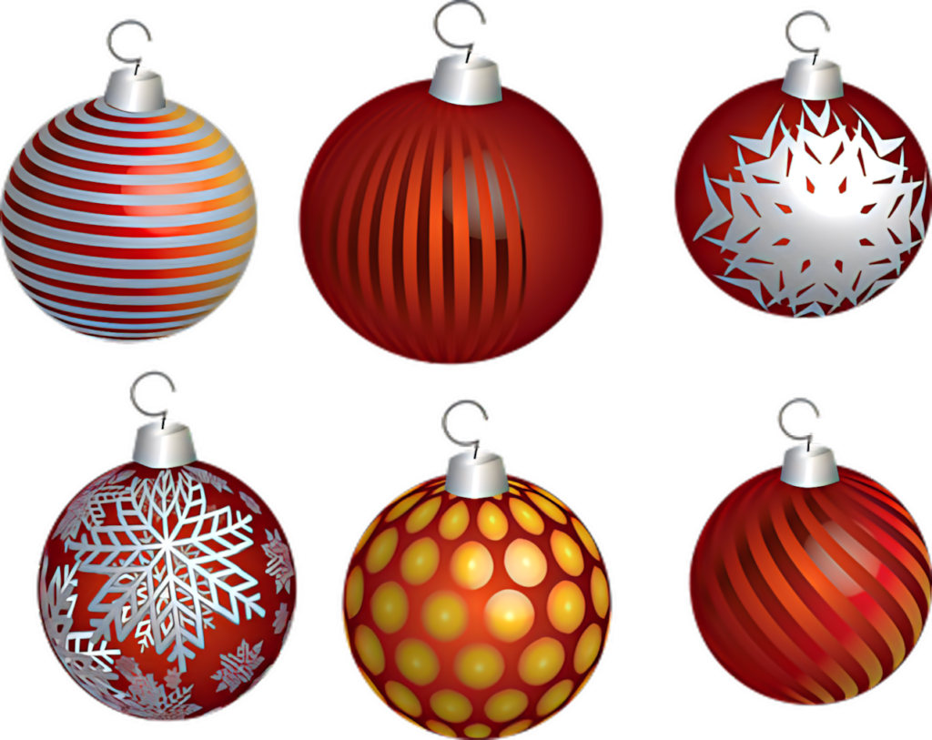 Vibrant Christmas Ornaments: Festive Patterns in Red, Orange, & White Wallpaper