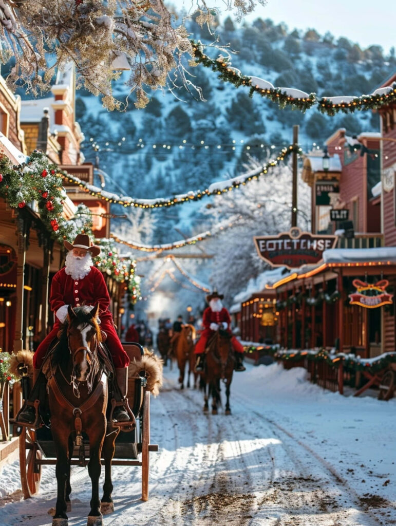 Charming Christmas Parade in a Snowy Mountain Town Wallpaper