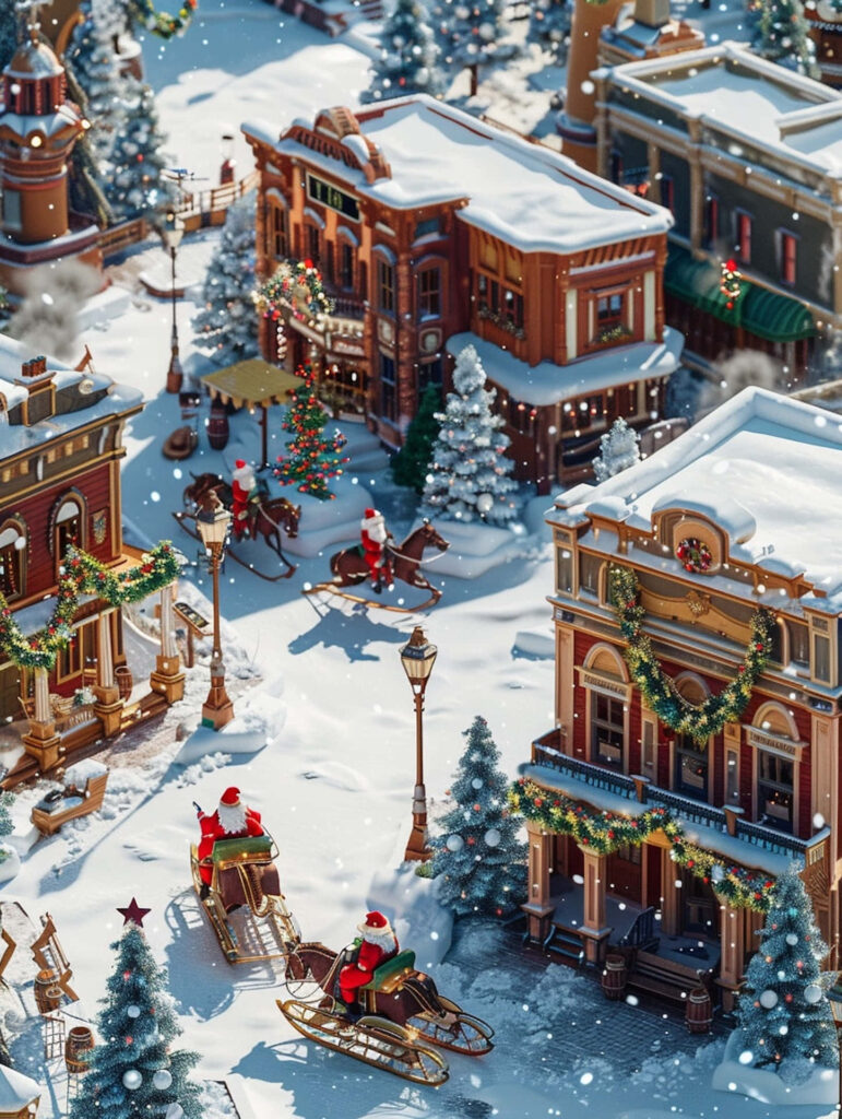Charming Christmas Town: Snowy Streets & Festive Sleigh Rides Wallpaper