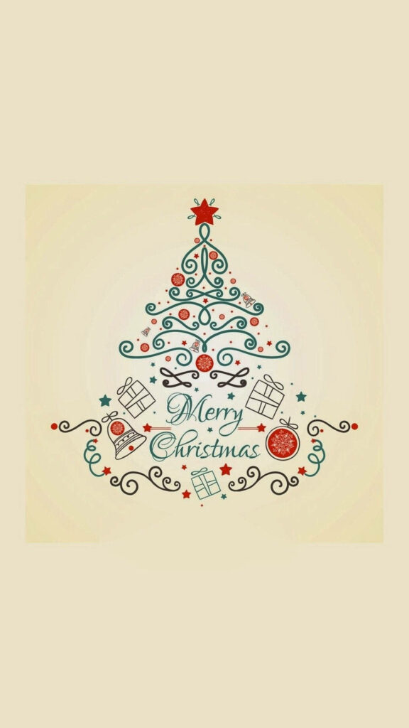 Festive Holiday Vibes: Cheerful Christmas Tree Design on a Pastel iPhone Background Wallpaper