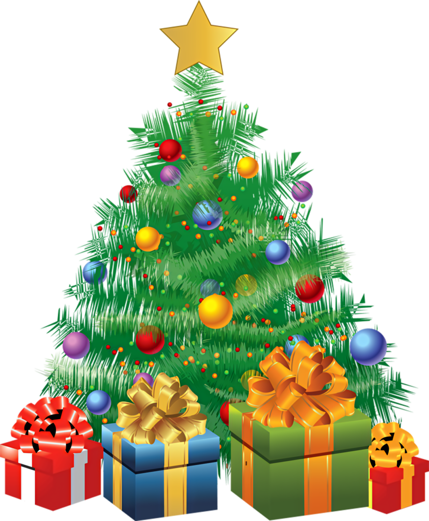 Festive Artificial Christmas Tree with Colorful Baubles & Gifts Wallpaper