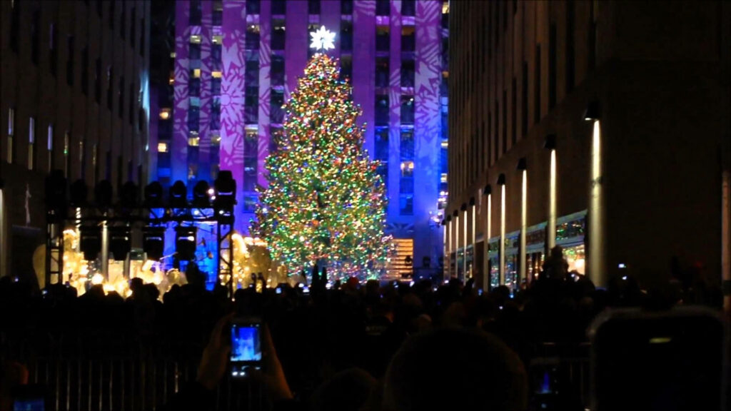Vibrant Christmas Tree Lights: Festive Holiday Wallpaper Background